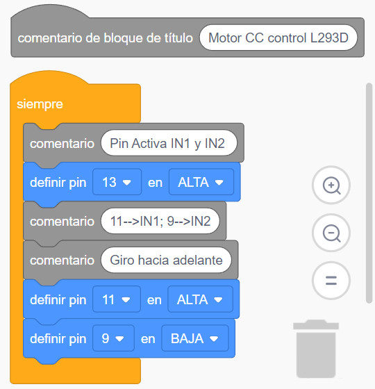 Código giro hacia adelante.