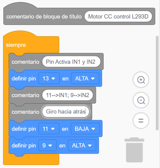 Código giro hacia atrás